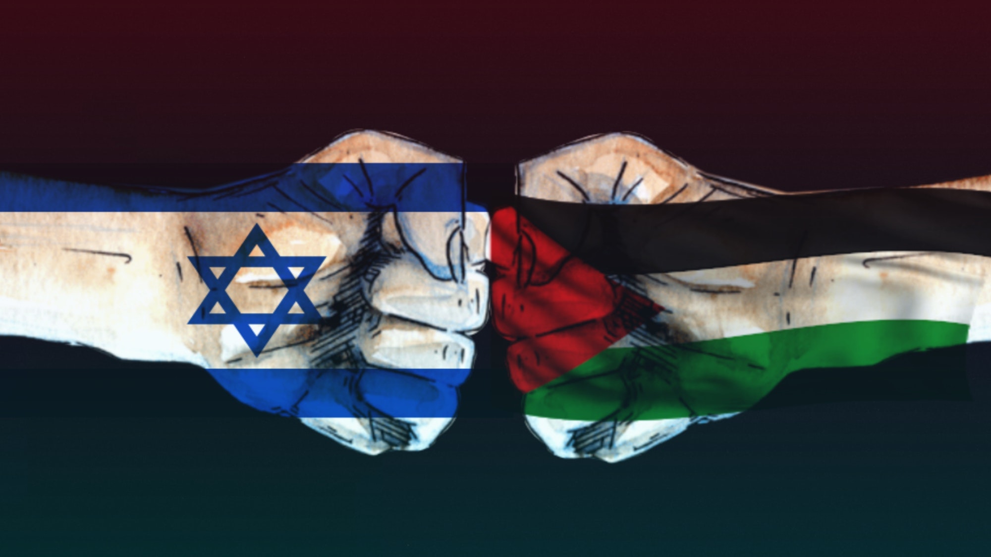 Israel and Palestine conflict or war situation reflect with flag and feast fight
